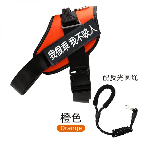 Mar.20 176번 강아지 가슴 멜빵 견인줄 덕목 조끼형 말견 사모예 용품 대형 중형견 산책용 목줄 체인z S 12 25 근 오렌지 + 리 플 렉 스 로프 1.5m 선물