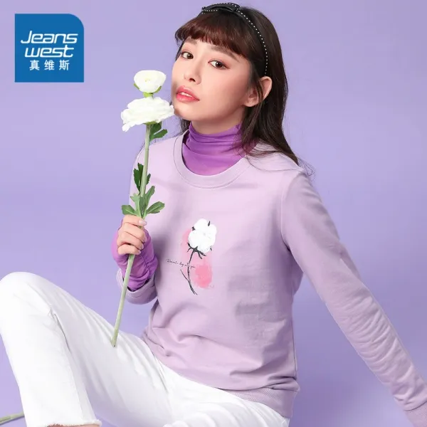 캐주얼상의 정말 Wies 여성의류 봄가을 계절 가볍다 속사정을 파악하다 라운드넥 플라워 프린팅 긴팔맨투맨 2530889869