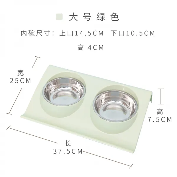 애완 동물 보호 경추 스테인리스 스틸 더블 볼 고양이 밥 사발 입천장 식수 그릇 식대 미니견 용품 라지 그린 룩약150식량 400밀리리터 수
