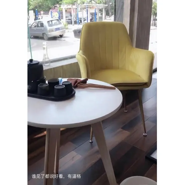 골드 벨벳 암체어 인테리어 플란넬 이쁜 디자인 의자 식탁 화장대 카페 매장 유럽식 1인, 노란 우단 + 티타늄 스테인리스 발