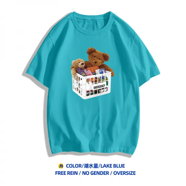 빅사이즈루즈핏티 트렌드 곰돌이 OVERSIZE 순면 코튼 살색이 짧다 소매 티셔츠 여성 와이드 2022 4629354514