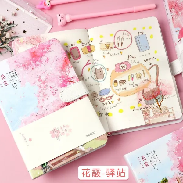 앙카라 장막본 세트 소녀심학생 귀여운 필기공책 일본계 벚꽃시리즈 필기장막막일기책 새끼상큼한 Ins 풍기등본 꽃싸라기 역참 단일상품