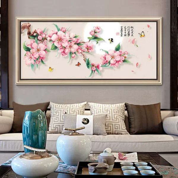 도화꽃 주위 화려한 나비 대형 보석십자수 부부금슬 권태기 회복 추천 전체수, 200X80CM