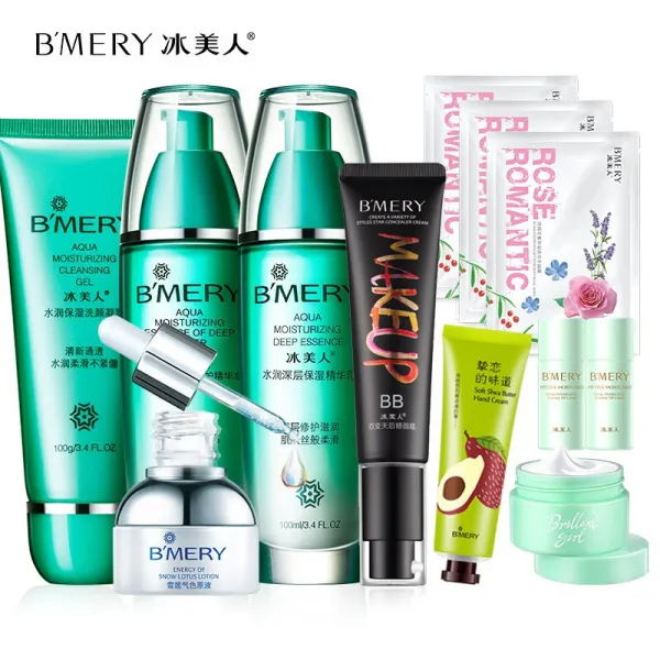 얼음미인 (BMERY) 여성용 화장품 세트 스킨케어 수세트 세트 심층클렌징 에센스 클렌징 로션 199-감량 100 클렌징 + 물 + 우유 + 기색 원액 + 비비크림, 상세페이지 참조