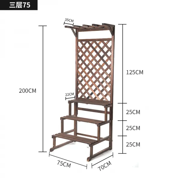 모듈선반키트 접난 스탠드식 방부목재 베란다 다층 계단 화분대 나무재질 화분 실외 거실 나무프레임, C01-대, T06-카보나이징 3층 높이 200* 넓이 75* 깊이
