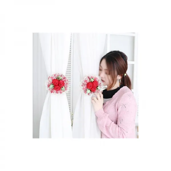 하늘비즈/ 타이백 커튼 끈 꽃다발 묶음 끈 쌍구 묶음 꽃단 패브릭 장식 볼 수술 해넘이해바라기 한 쌍 XZ14 A8, 4개, 그림 02과 같이