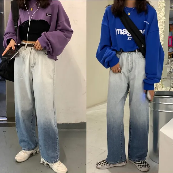 Sorfil 큰 사이즈 뚱뚱한 여동생 mm 청바지 여자 와이드 스트레이트 점점 넓어지다 다리 바지 캐주얼하다 날씬하다 스트레이트 아버지 바지 여자