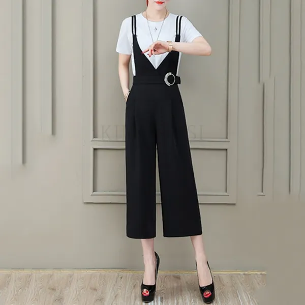 Kirahosi 퀄리티 6 여름 여성 반팔 티셔츠+멜빵 바지 세트 점프수트 투피스 23 +스마트 스트랩 증정 Dvsdmi