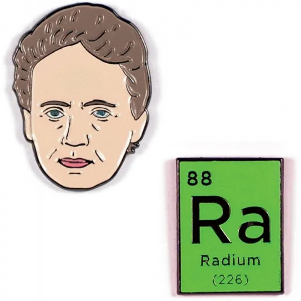 실직자 철학자 길드 마리 퀴리와 라듐 에나멜 핀 세트 2 개의 고유 한 컬러 메탈 라펠 핀