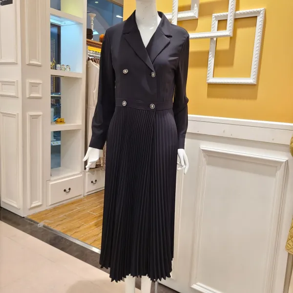 BCBG 비씨비지 봄신상품!! 봄 가을 간절기 속누비 떠블버튼 플리츠 시폰 롱 원피스
