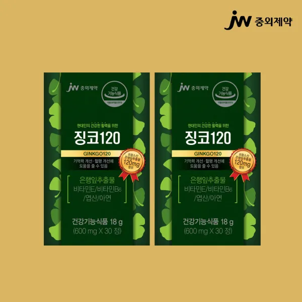 혈액순환개선제 손발저림 손이저림 혈액순환제 하지정맥 기억력 치매예방 혈액순환 영양제 은행잎추출물 중외제약, 2통