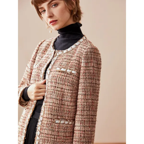 트위드자켓 169 원 겨울 가을 코트 여성 숏 블러킹 위빙 라탄 스쿱넥 후한 돈 2227786521