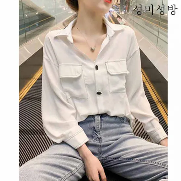 성미성방 블라우스 여 디자인 소중추 2019년 빈티지 항구 느낌의 루즈핏 긴팔 셔츠 패션X01