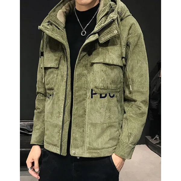 클레덴 코르덴 코르덴 오리털 트렌드 패션 후드 패딩 남겨울 가후 보온공 재킷 재킷 멋있다 녹색 M