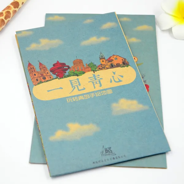 상당히 여행 누각 칭다오 공략 오리지널 핸드페인팅 지도 풍경 보기 그린 하트 T02 가로타입 포장