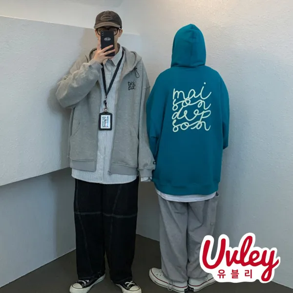 유블리 남성 오버핏 후드집업 4color 박시핏 루즈핏 봄가을 캐주얼 아우터 프린팅 후드 집업(UV055WD)