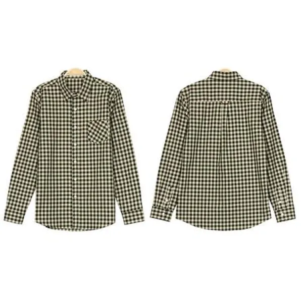 개성적 세련된 체크 남성면남방 학생 도회적인 심플한