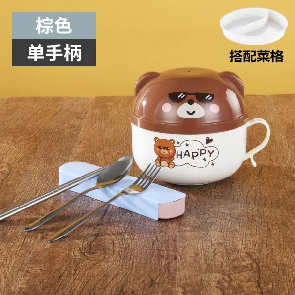 면기 가족 3식구 그릇과수저 세트 타입학생 라면그릇 뚜껑포함 스테인레스 귀여운 도시락 소녀감성 기숙사 컵라면, T19-편수냄비 브라운(요리와 함께)+식기