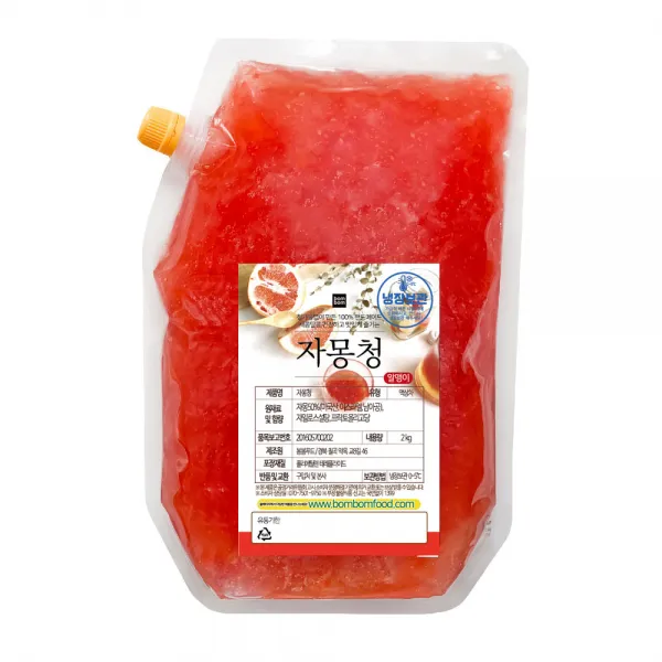 봄봄푸드 1kg 2kg 대용량 과일청 수제청 카페 납품 에이드 스무디 라떼, B02_자몽청2kg(알갱이), 1개