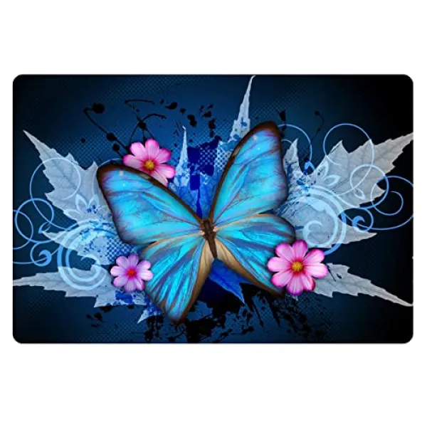 NMT 블루 나비 현관 매트 입구 차고 파티오 교통량이 많은 지역에 대한 입구 로우 프로파일 [Blue Butterfly] - P053907Z8XDV2D7, Blue Butterfly