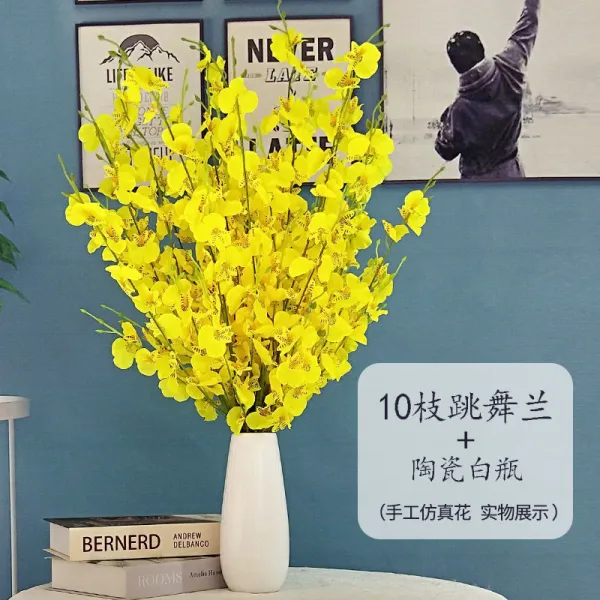 노르딕 무희란 모조꽃 인조 거실 비닐 플라스틱 꽃술 식탁 장식품 말린꽃 프리저브드꽃다발 10 즈 무희란 ＋도자기 화이트 보틀