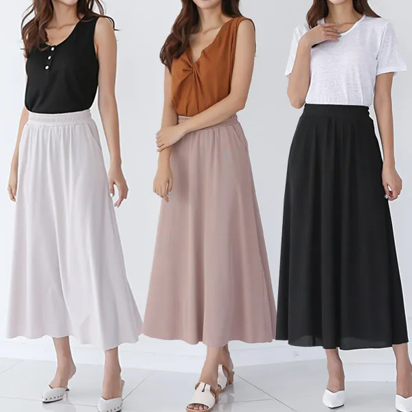 토마토팩토리 A라인 롱 플레어 치마 스커트 여성 여자 스판 롱치마 롱스커트 밴딩 여름