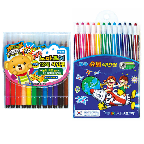 지구화학 슈퍼 색연필 + 노마르지 사인펜 세트 1세트 12색