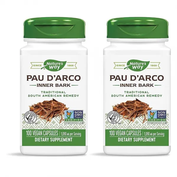 Natures Way Pau dArco Inner Bark 네이쳐스웨이 포다르코 속껍질 1090mg 식물성 캡슐 100정 2팩, 1, 1개