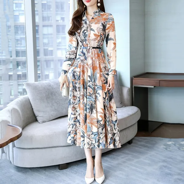 Kirahosi 가을 여성 꽃무늬원피스 셔츠원피스 롱원피스 + 덧신 증정 Vlophx6