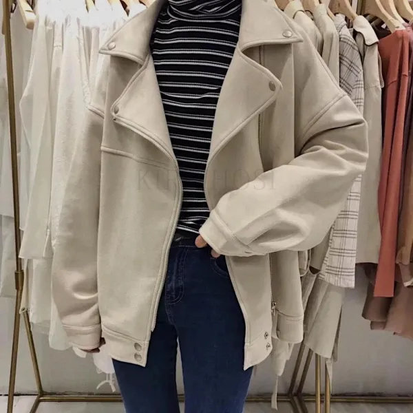 kirahosi 트렌디 숏 라이더 자켓 여성 스웨이드 세무 재킷 폭신 496호+덧신증정 Dpkz51e