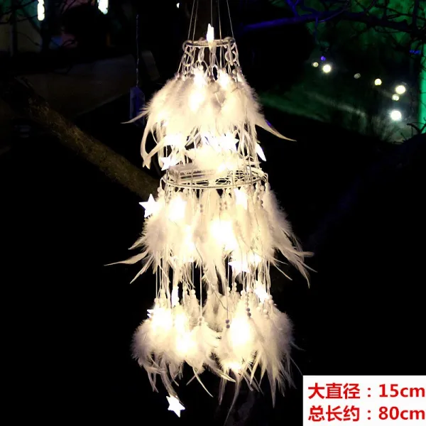 드림캐쳐 드림캐처 깃털 풍경 걸이식장식 가구 실내 인테리어 거는장식 창의적 공중 장식품 등장식 선물 T05 15cm이중 소프트화이트 40스타 배터리타입 블