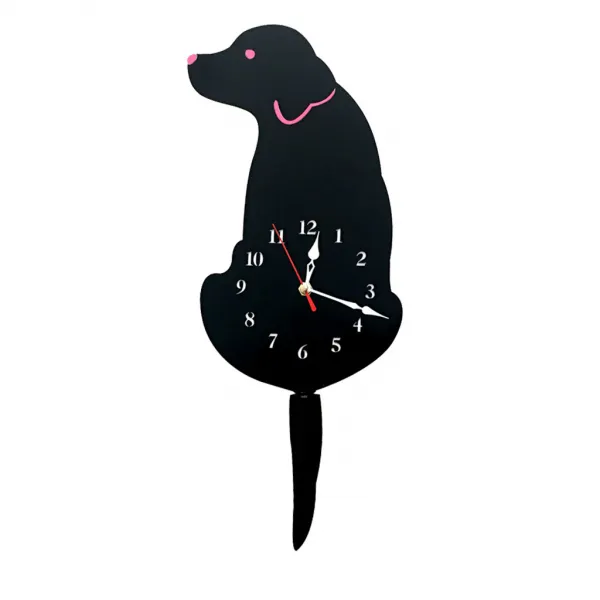 Zeyuan홈 거실 주방 만화 아크릴 흔들어 스윙 꼬리 개 벽 시계 시간 AA 배터리 전원 아이 방 장식, 검은