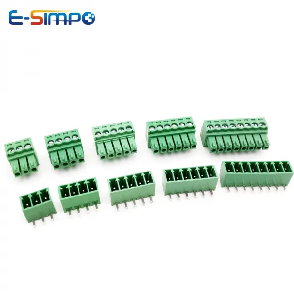 20Pair 3.5mm 플매트 카펫 러그 가능 암 직각 Male PCB 와이어 터미널 커넥터 2/3/4/5/6/7/8/9/10P KF15EDG-3.5 구리 녹색 RoHS