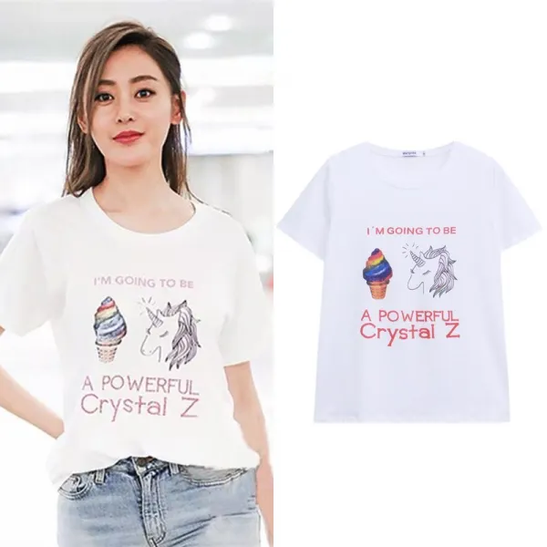 장천애 스타 동 반팔 티 여 하신 모노그램 루즈 순면 화이트 탑