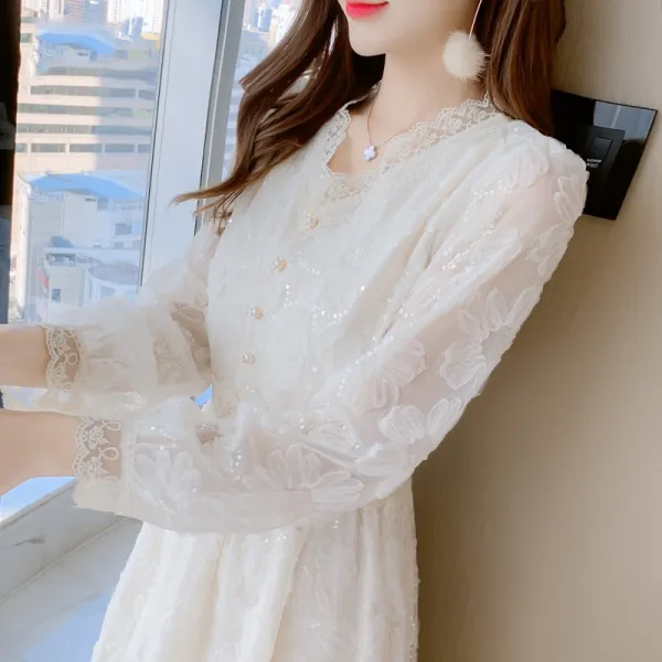 Mar.01 10번 뉴 프렌치 포근 화이트 레이스 이너 긴팔 원피스 어린 자녀 봄가을 나잇값Z