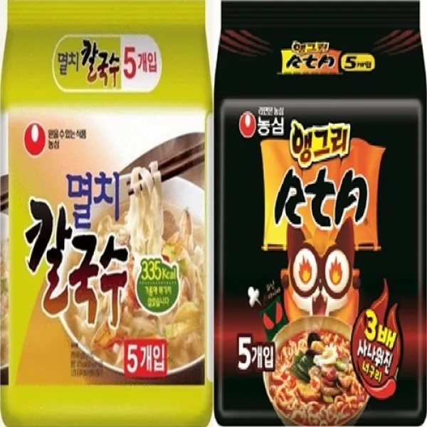 농심 앵그리 너구리 RTA 5봉지+ 멸치칼국수 5봉지 총10봉, 10개입