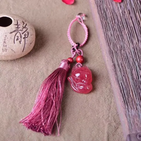 개광 천연 딸기 수정 여우 백 걸기 여 영여 열쇠고리 복숭아꽃 인연 재촉연 액세서리