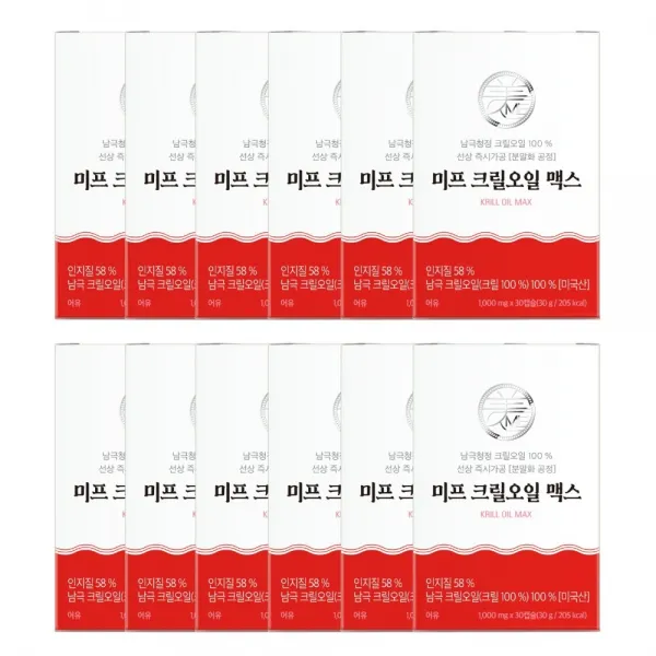 미완성프로젝트 남극크릴오일58 미프 크릴오일 맥스 새우 미국 홈쇼핑 인지질 NCS공법 WCS 1000mg 1개월분, 12박스, 30캡슐