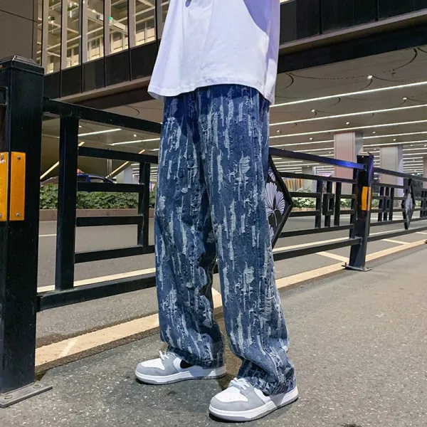 일자슬랙스팬츠 스트릿 VIBE 무드 긁다 깨지다 디자인감각 보이핏 볼륨 HIPHOP 청바지 남자 와이드 3052705560, 블루 5XL