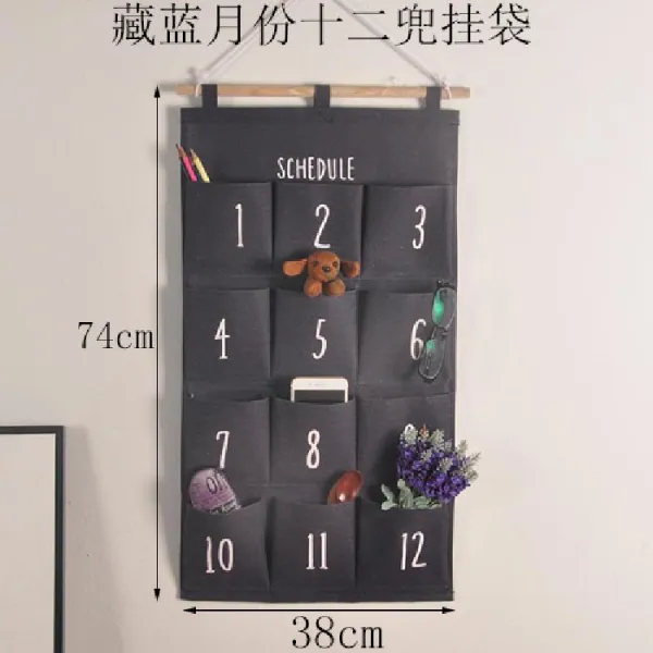 핸드폰 거치 학급 스몰자 린넨 사이드 포대 심플 벽걸이, 점착지, 숨기다 타바스블루 달 십이 주머니 거