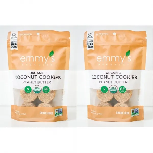 Emmy's Organics 에미스 코코넛쿠키 피넛버터맛 키토제닉 간식 2팩 Coconut Cookies, 1개, 0g
