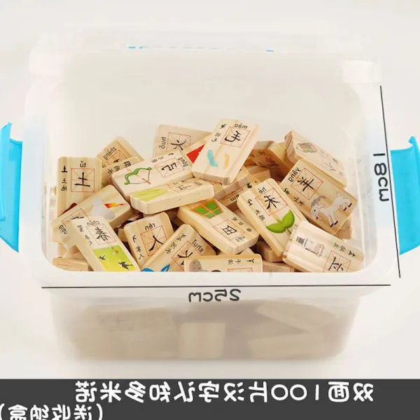 유치원 조기교육 인지 교통 디지털 시인 한자를 알다 우드 골패, (수납함 ）양면 한자 인지 100편