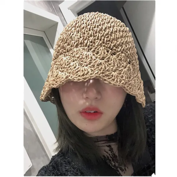 위파인더 인 틈새 밀짚 크로 셰 뜨개질 수제 양동이 모자 한국어 버전 여름 음영 커버 얼굴 어부의 모자 분지 모자 여름은 얇은