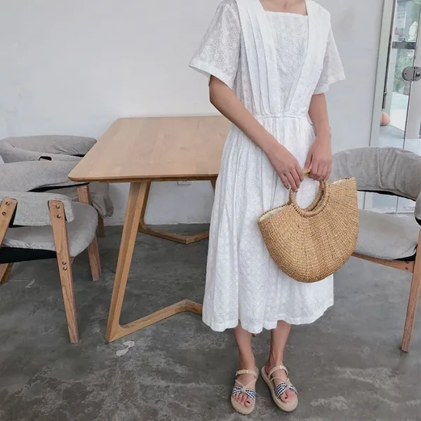블랙바바 여성 U넥 자수 A자라인 롱원피스A19070485