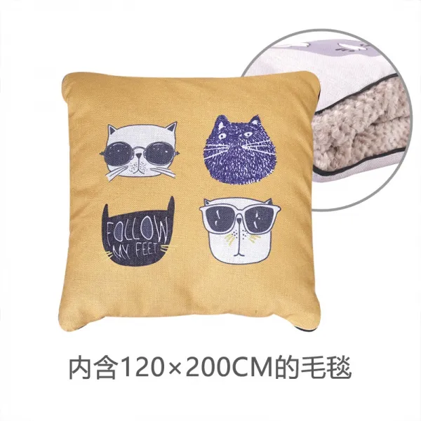 쇼파쿠션인테리어 개성적인 접이식 자동차 쿠션담요 허리쿠션 차량용 식차량내부 에어컨 고양이 겸용 차에 귀여운 차량 실리다, T10-사각형 베개 매트-오렌지캣