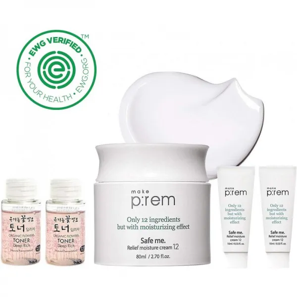 MAKEP : 나는 안전하다. 릴리프 모이스춰 크림 l 80ml + 20ml / 3.38 fl.oz. 와 미사 유기 에센스 토너 4, 1