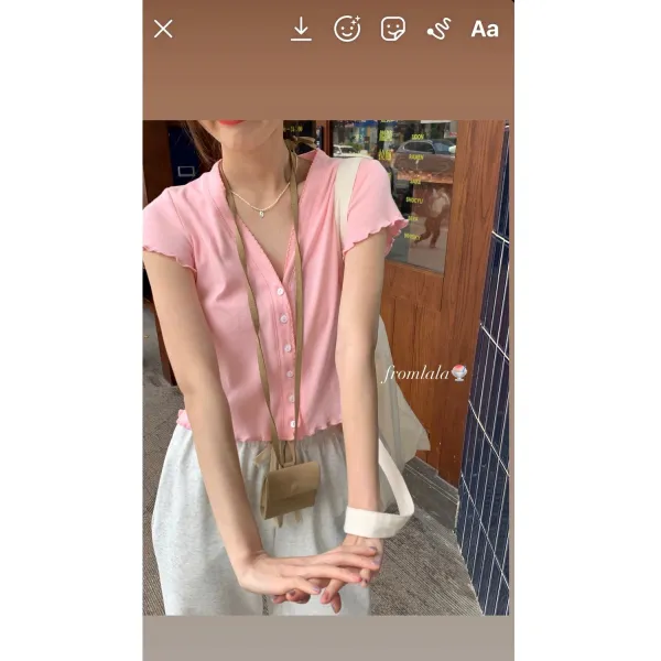 슬림 대나무 장대 손수 스윗 순면 코튼 티셔츠 여성 와이드 루즈핏 여름 페블럼라인 짧은가디건 소녀