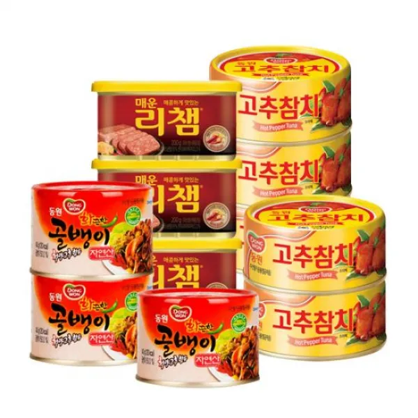 ★화끈캔세트/총11캔★ [동원] 고추참치 85g*5캔+매운리챔 200g*3캔+화끈한 골뱅이 140g*3캔, 1개