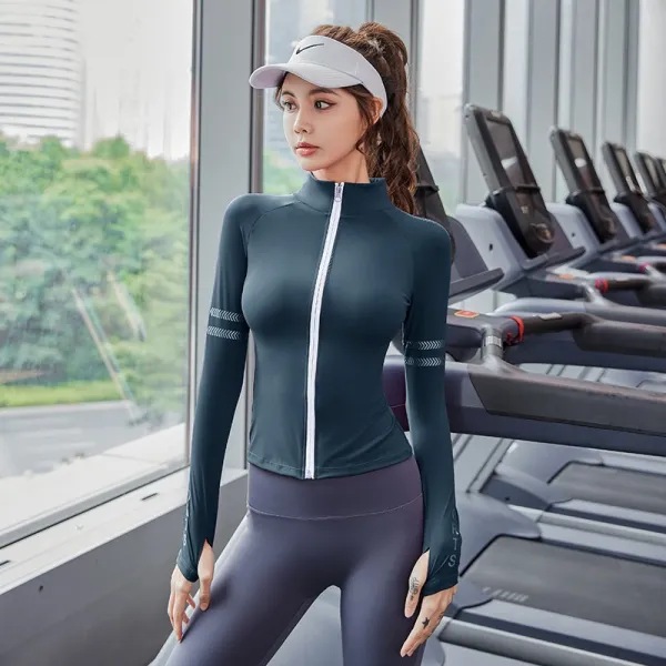 DFMEI 요가복 여 긴팔 스키니 스판 트레이닝 상의 외피 속건 러닝 춘추 트레이닝 세트