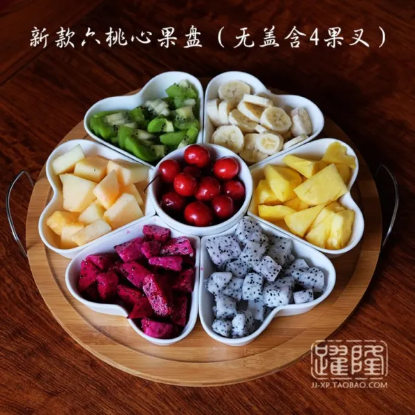 구절판 접시 우드트레이 뚜껑 식기세트 월남쌈 구절판그릇, JD6101 하트테이블(뚜껑없음+4과차)